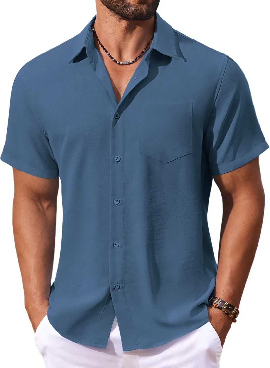 COOFANDY Men's Button Down Shirts Short Sleeve Casual Summer Shirts Beach Wedding Shirt with Pocket