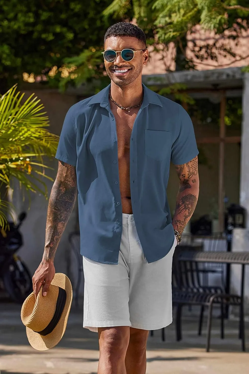 COOFANDY Men's Button Down Shirts Short Sleeve Casual Summer Shirts Beach Wedding Shirt with Pocket