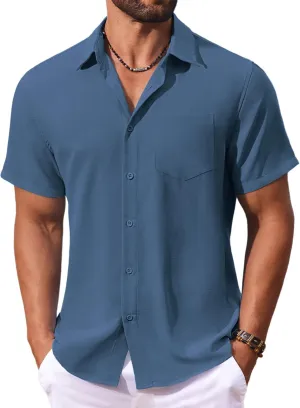 COOFANDY Men's Button Down Shirts Short Sleeve Casual Summer Shirts Beach Wedding Shirt with Pocket