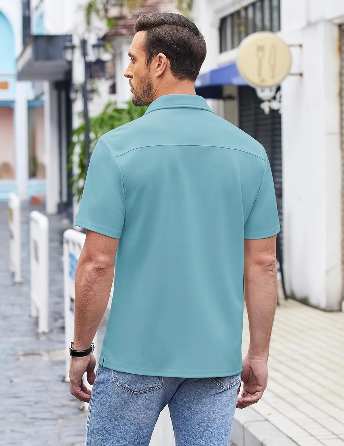 COOFANDY Men's Casual Button Down Shirts Short Sleeve Regular Fit Untucked Dress Shirts Knit Textured