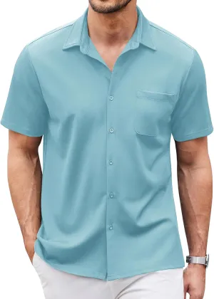 COOFANDY Men's Casual Button Down Shirts Short Sleeve Regular Fit Untucked Dress Shirts Knit Textured