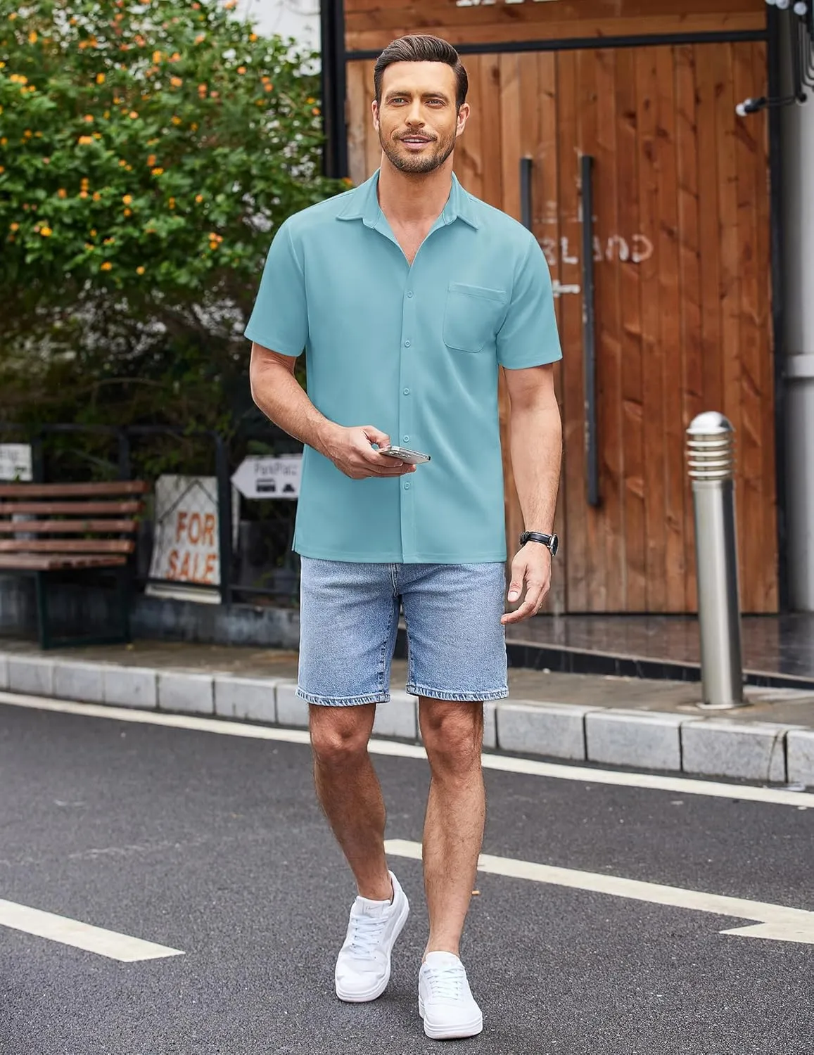 COOFANDY Men's Casual Button Down Shirts Short Sleeve Regular Fit Untucked Dress Shirts Knit Textured