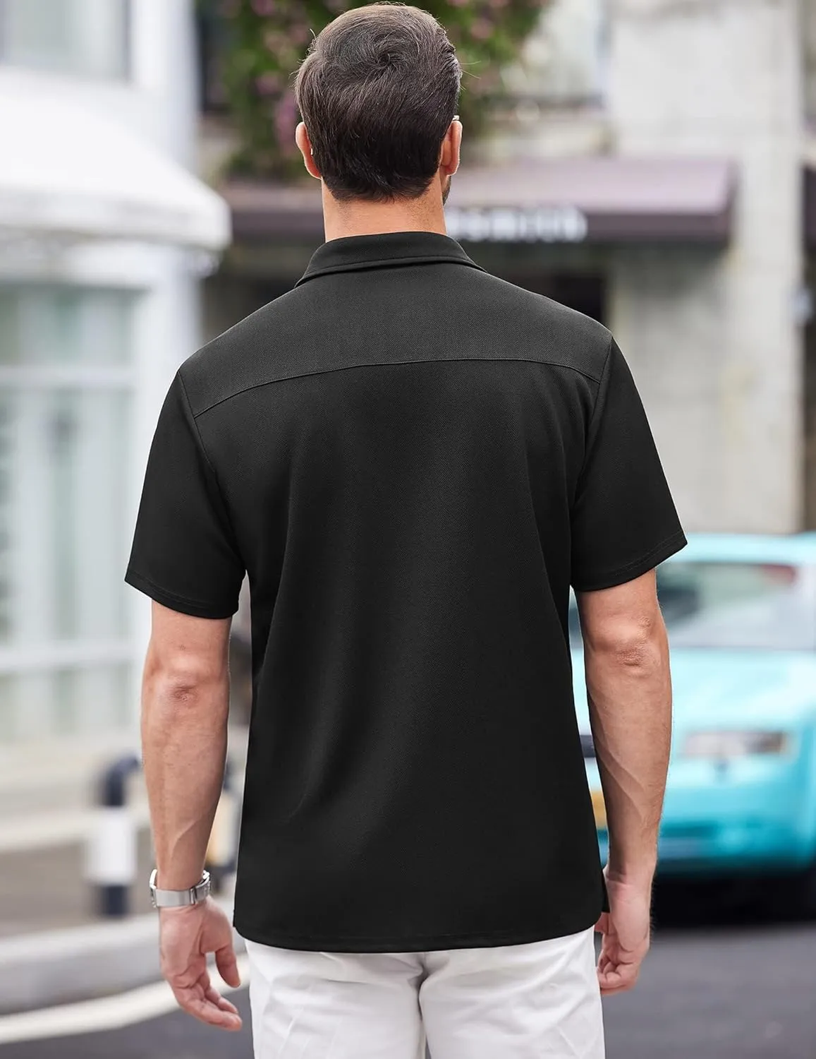COOFANDY Men's Casual Button Down Shirts Short Sleeve Regular Fit Untucked Dress Shirts Knit Textured