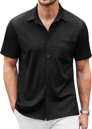 COOFANDY Men's Casual Button Down Shirts Short Sleeve Regular Fit Untucked Dress Shirts Knit Textured