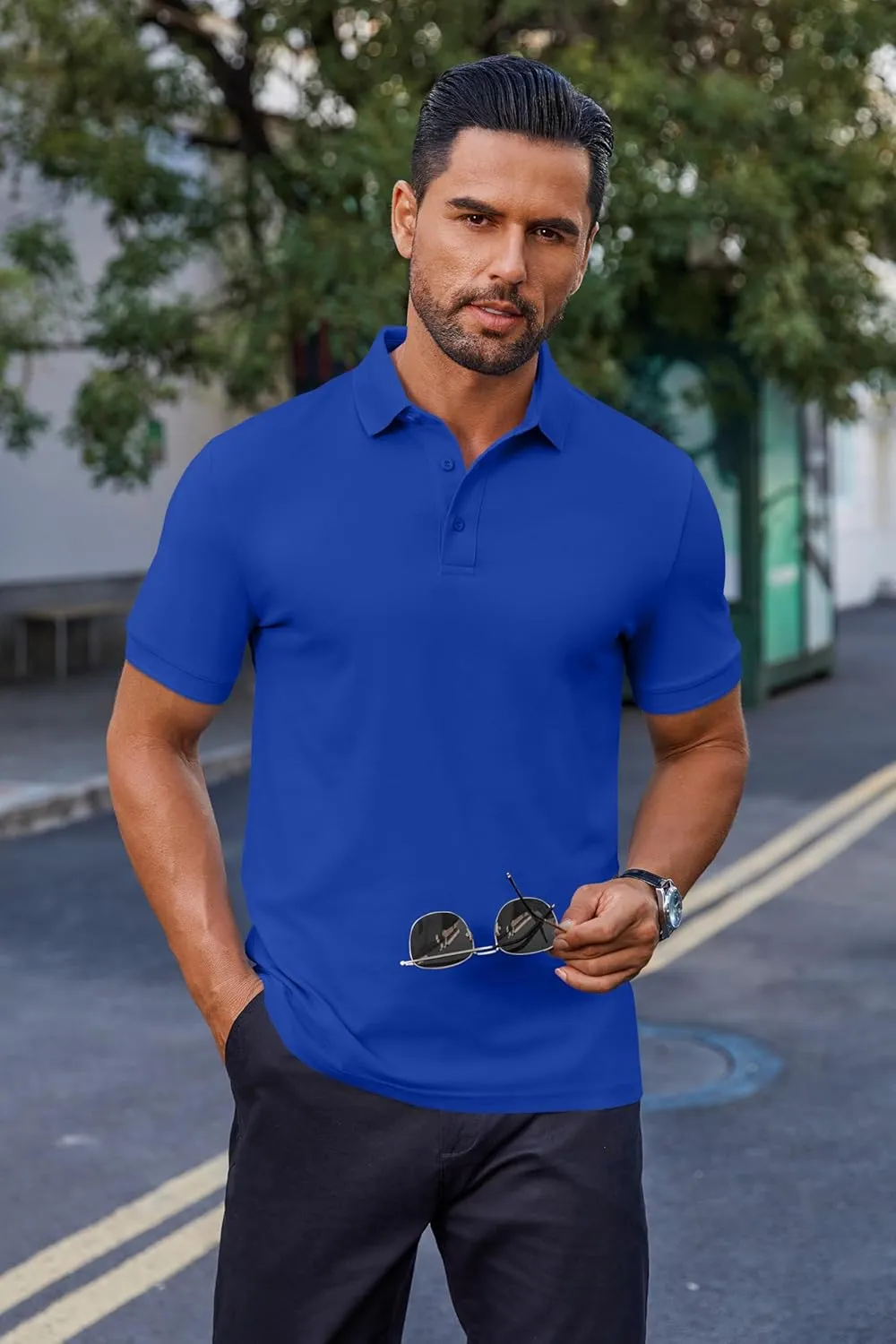 COOFANDY Men's Cotton Pique Polo Shirts Short Sleeve Golf Shirts Basic Casual Collared T-Shirt