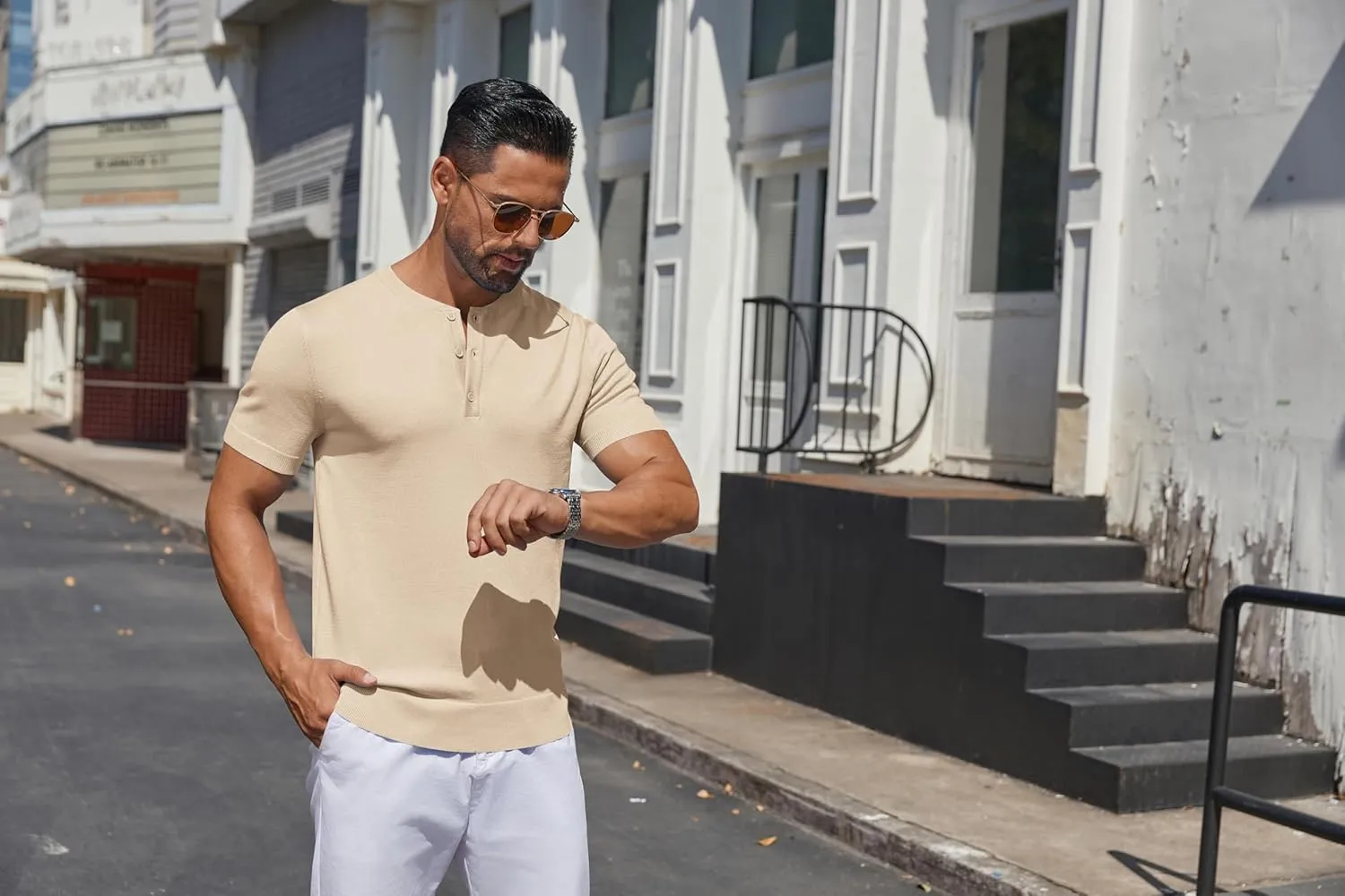 COOFANDY Men's Knit Henley Shirts Short Sleeve Casual Basic Tee Summer Button Soild T Shirts