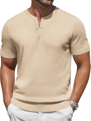COOFANDY Men's Knit Henley Shirts Short Sleeve Casual Basic Tee Summer Button Soild T Shirts