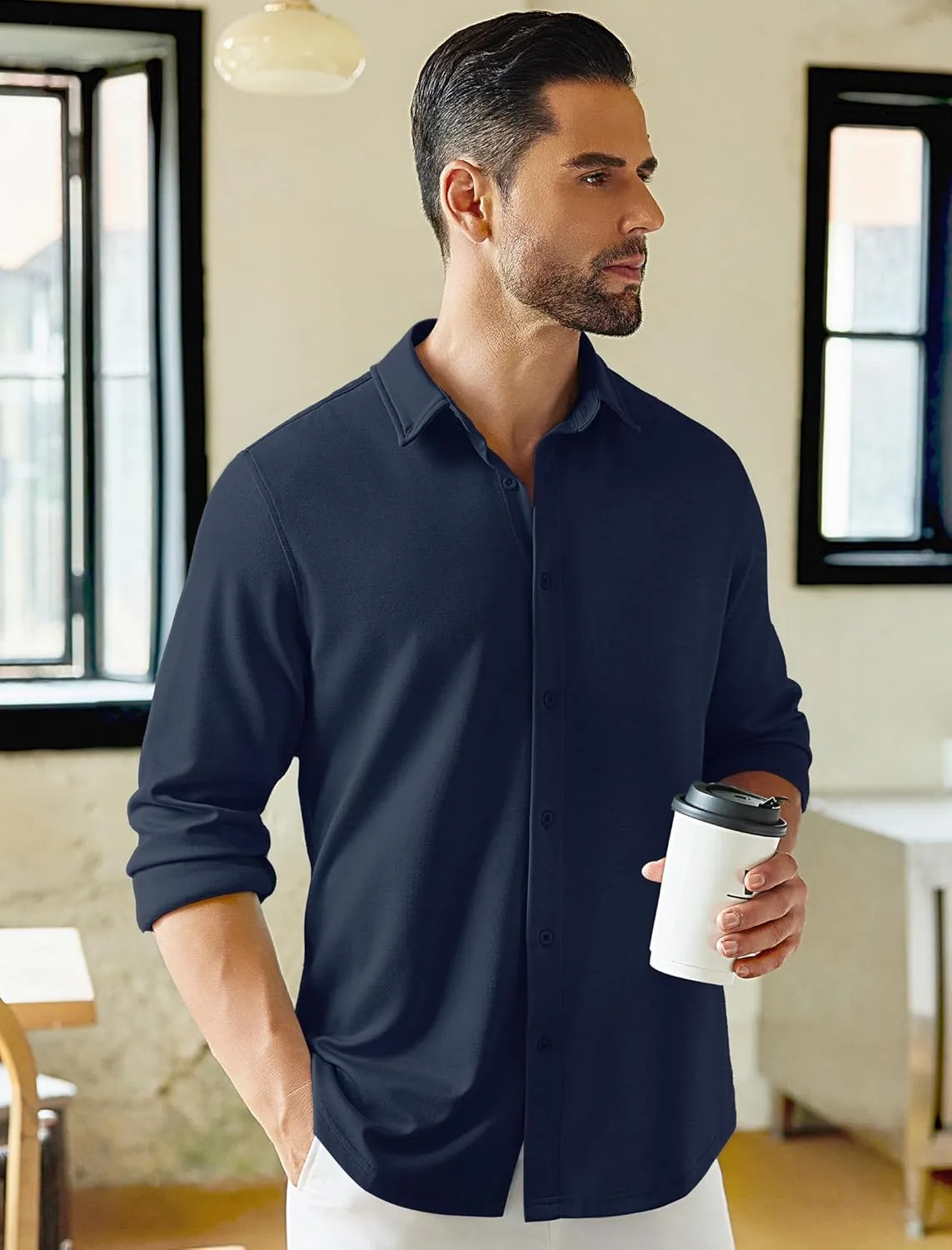 COOFANDY Mens Long Sleeve Wrinkle Free Shirts Stretch Dress Shirts Regular Fit Button Down Shirt