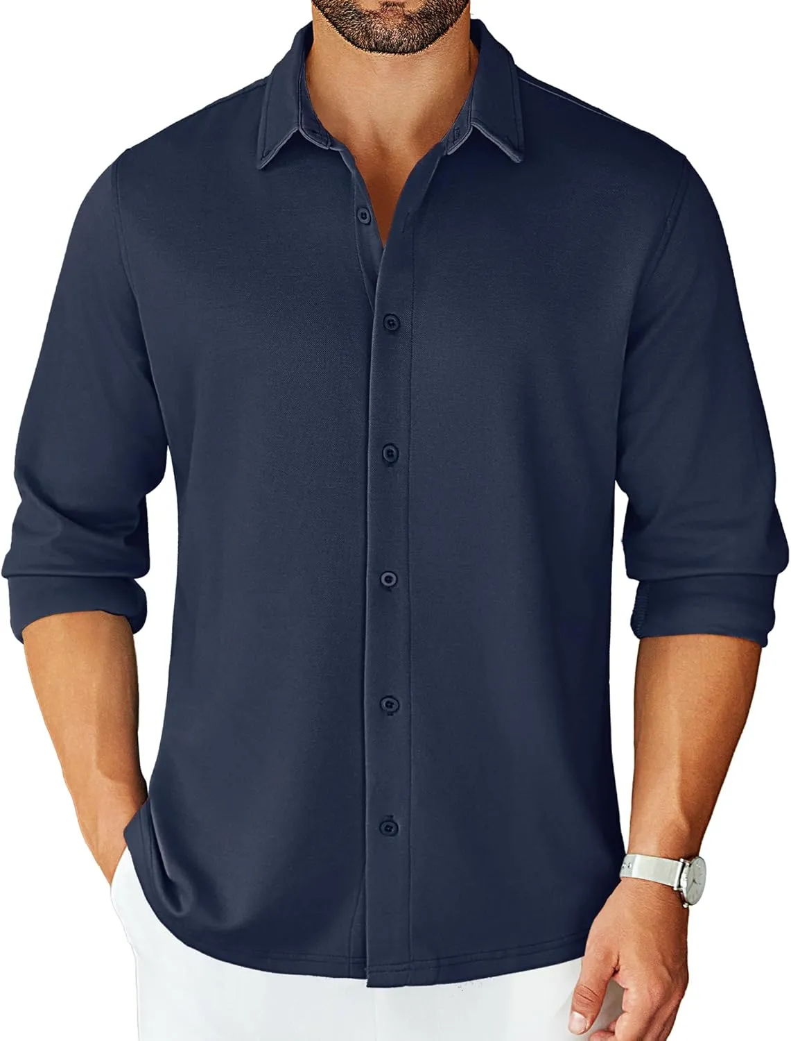 COOFANDY Mens Long Sleeve Wrinkle Free Shirts Stretch Dress Shirts Regular Fit Button Down Shirt