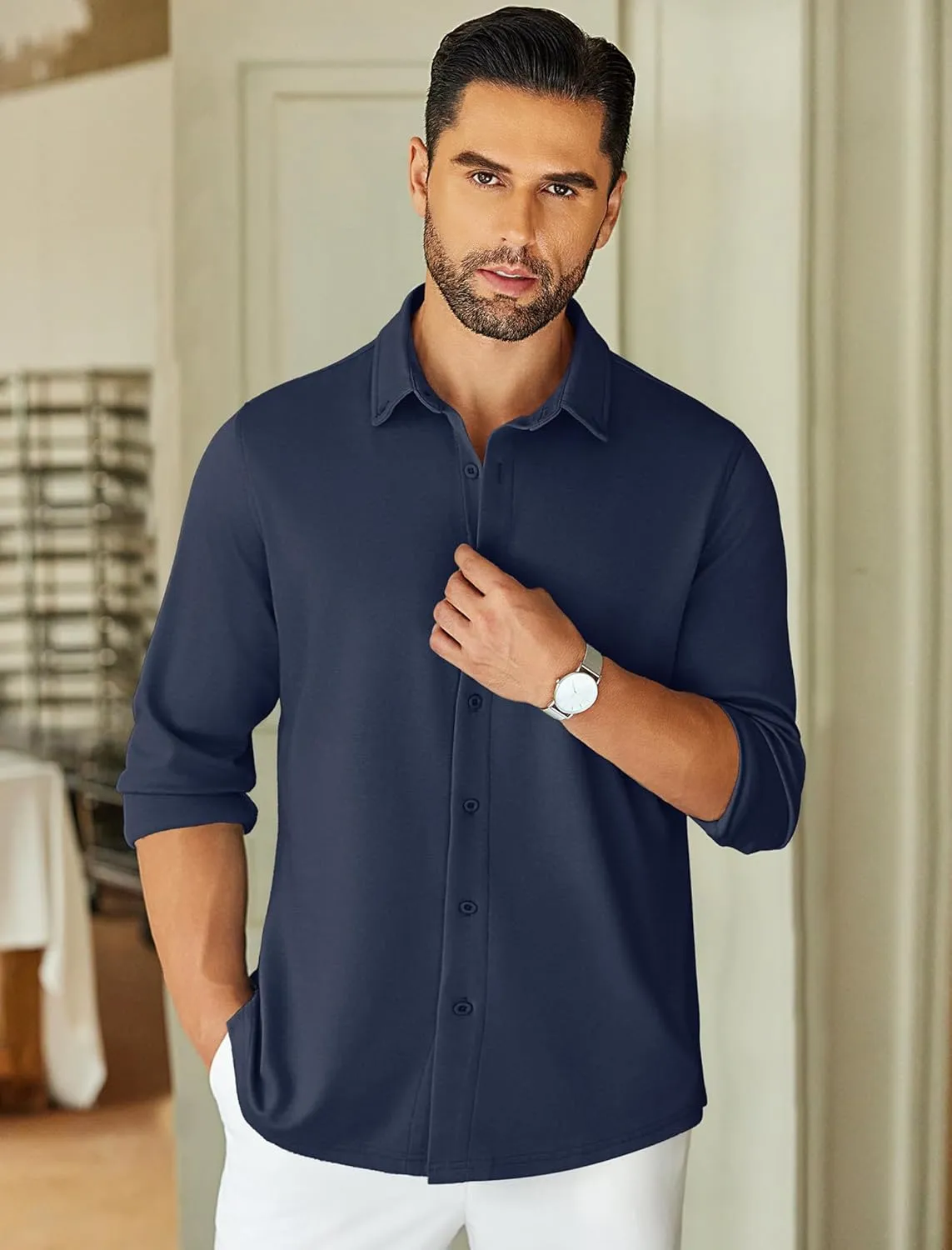 COOFANDY Mens Long Sleeve Wrinkle Free Shirts Stretch Dress Shirts Regular Fit Button Down Shirt