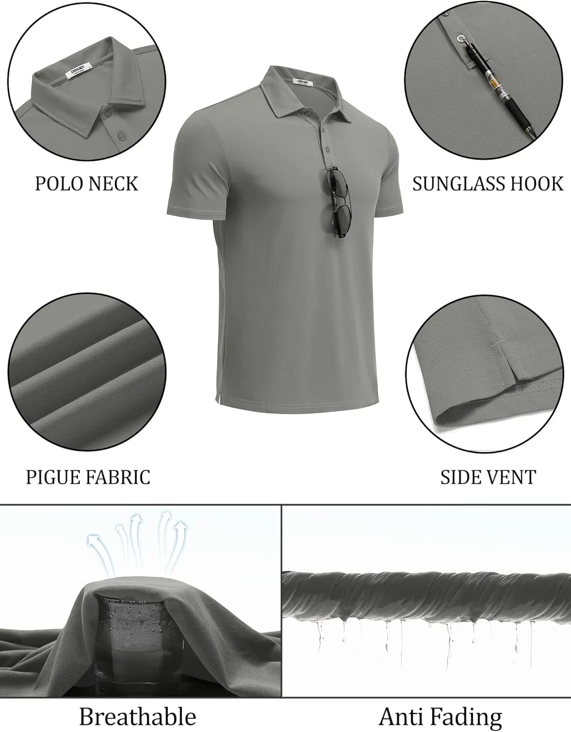 COOFANDY Men's Polo Shirts Short Sleeve Pique Jersey Golf Shirt Casual Summer Collared T-Shirts