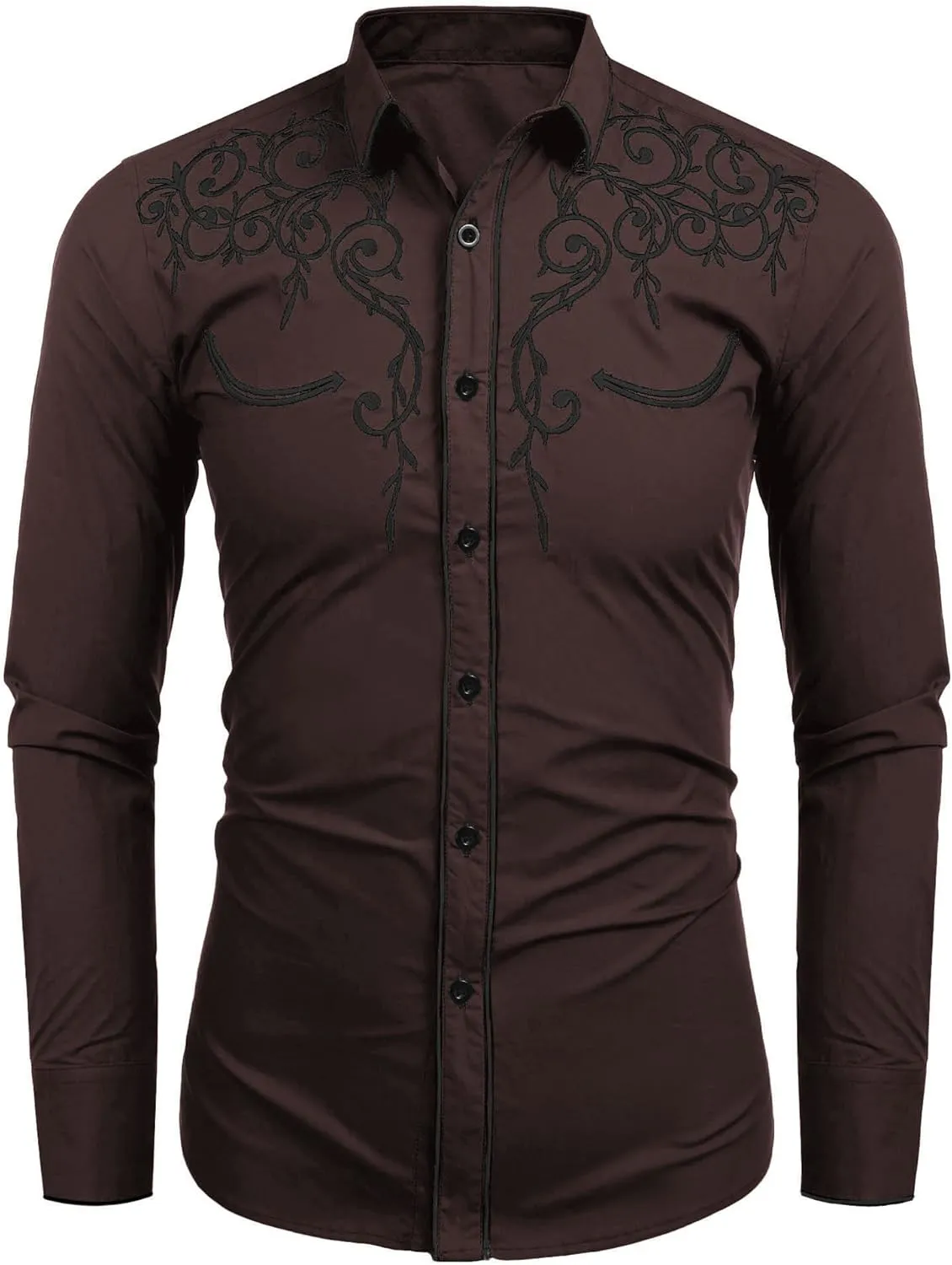 COOFANDY Men's Western Cowboy Shirts Long Sleeve Embroidered Shirt Slim Fit Casual Button Down Shirts