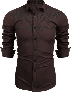 COOFANDY Men's Western Cowboy Shirts Long Sleeve Embroidered Shirt Slim Fit Casual Button Down Shirts