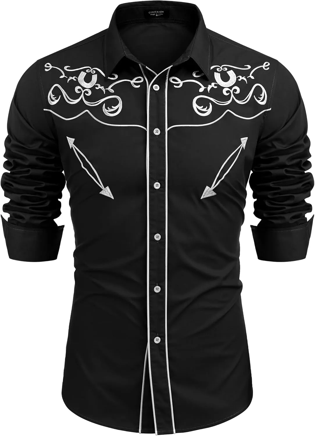 COOFANDY Men's Western Shirts Long Sleeve Slim Fit Embroideres Cowboy Shirts Casual Button Down Shirt