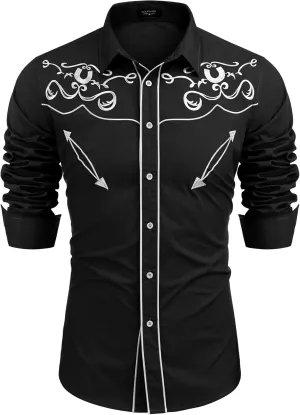 COOFANDY Men's Western Shirts Long Sleeve Slim Fit Embroideres Cowboy Shirts Casual Button Down Shirt