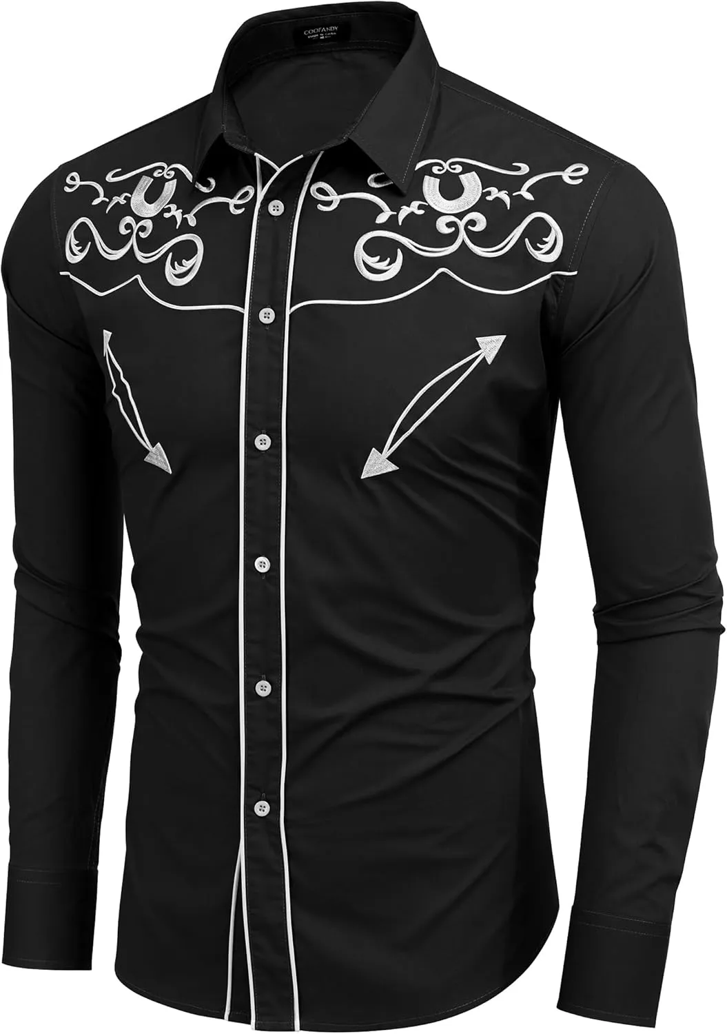 COOFANDY Men's Western Shirts Long Sleeve Slim Fit Embroideres Cowboy Shirts Casual Button Down Shirt