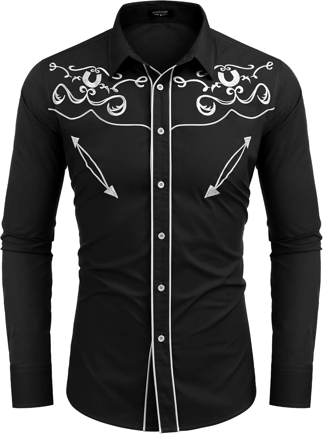 COOFANDY Men's Western Shirts Long Sleeve Slim Fit Embroideres Cowboy Shirts Casual Button Down Shirt