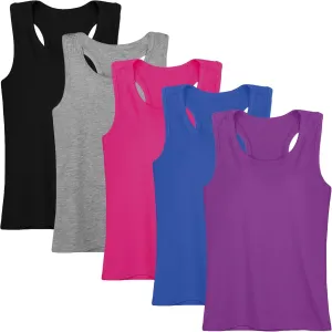Cooraby 5 Pieces Girls Dance Tank Tops Racerback Sleeveless Tops for Ballet Gymnastics Dancewear