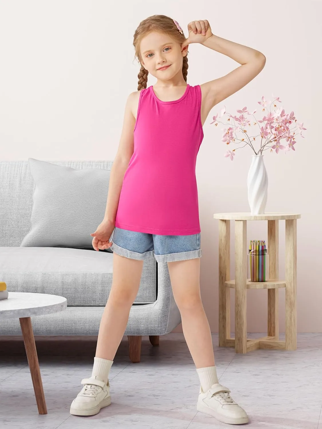 Cooraby 5 Pieces Girls Dance Tank Tops Racerback Sleeveless Tops for Ballet Gymnastics Dancewear