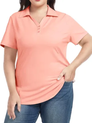 COOTRY Plus Size Golf Polo Shirts for Women Short Sleeve V Neck Tennis Tops Loose Fit T Shirt 3 Buttons
