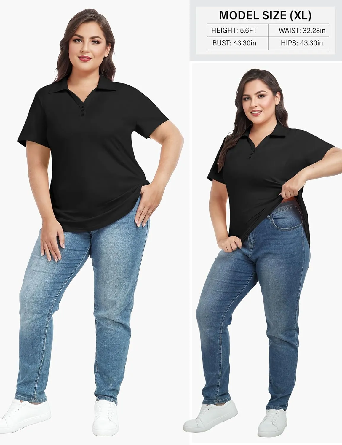 COOTRY Plus Size Golf Polo Shirts for Women Short Sleeve V Neck Tennis Tops Loose Fit T Shirt 3 Buttons