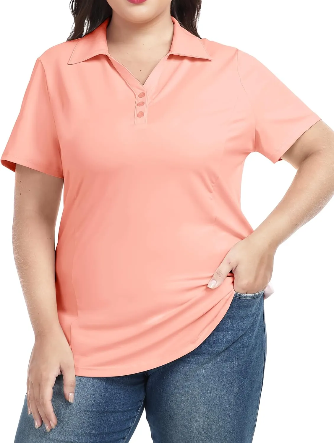 COOTRY Plus Size Golf Polo Shirts for Women Short Sleeve V Neck Tennis Tops Loose Fit T Shirt 3 Buttons