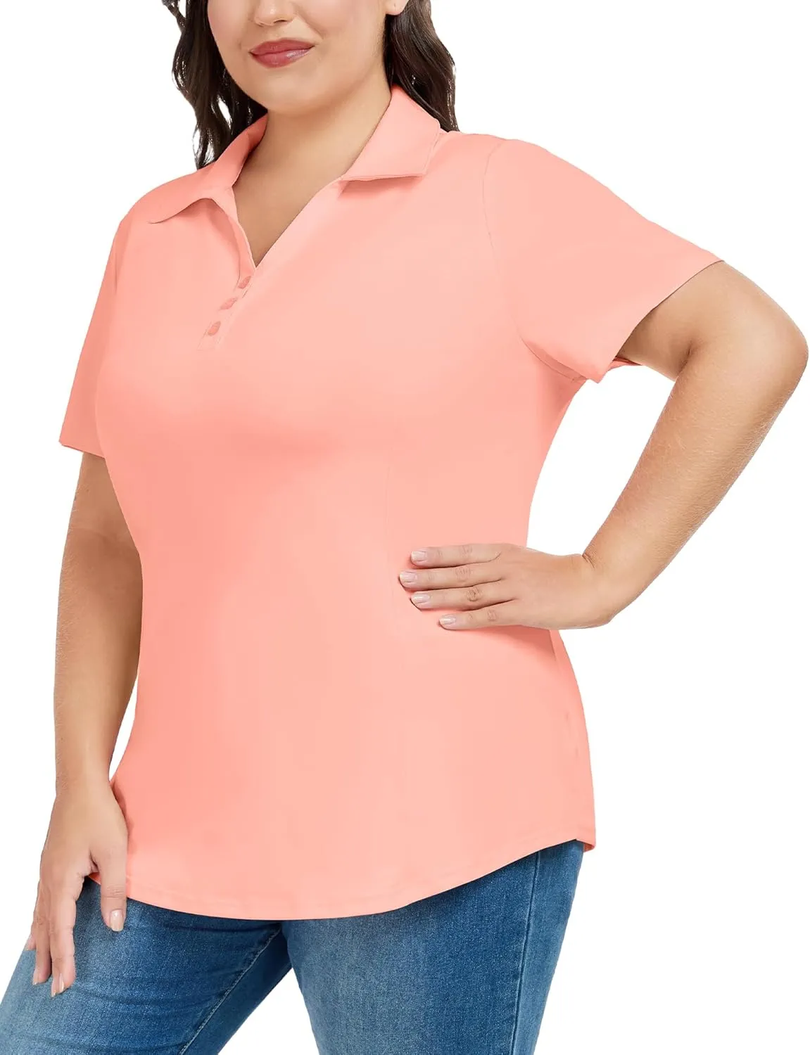 COOTRY Plus Size Golf Polo Shirts for Women Short Sleeve V Neck Tennis Tops Loose Fit T Shirt 3 Buttons