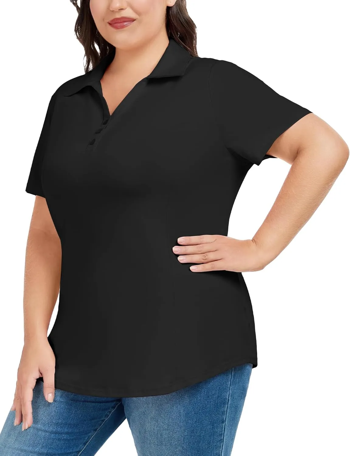 COOTRY Plus Size Golf Polo Shirts for Women Short Sleeve V Neck Tennis Tops Loose Fit T Shirt 3 Buttons