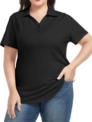 COOTRY Plus Size Golf Polo Shirts for Women Short Sleeve V Neck Tennis Tops Loose Fit T Shirt 3 Buttons
