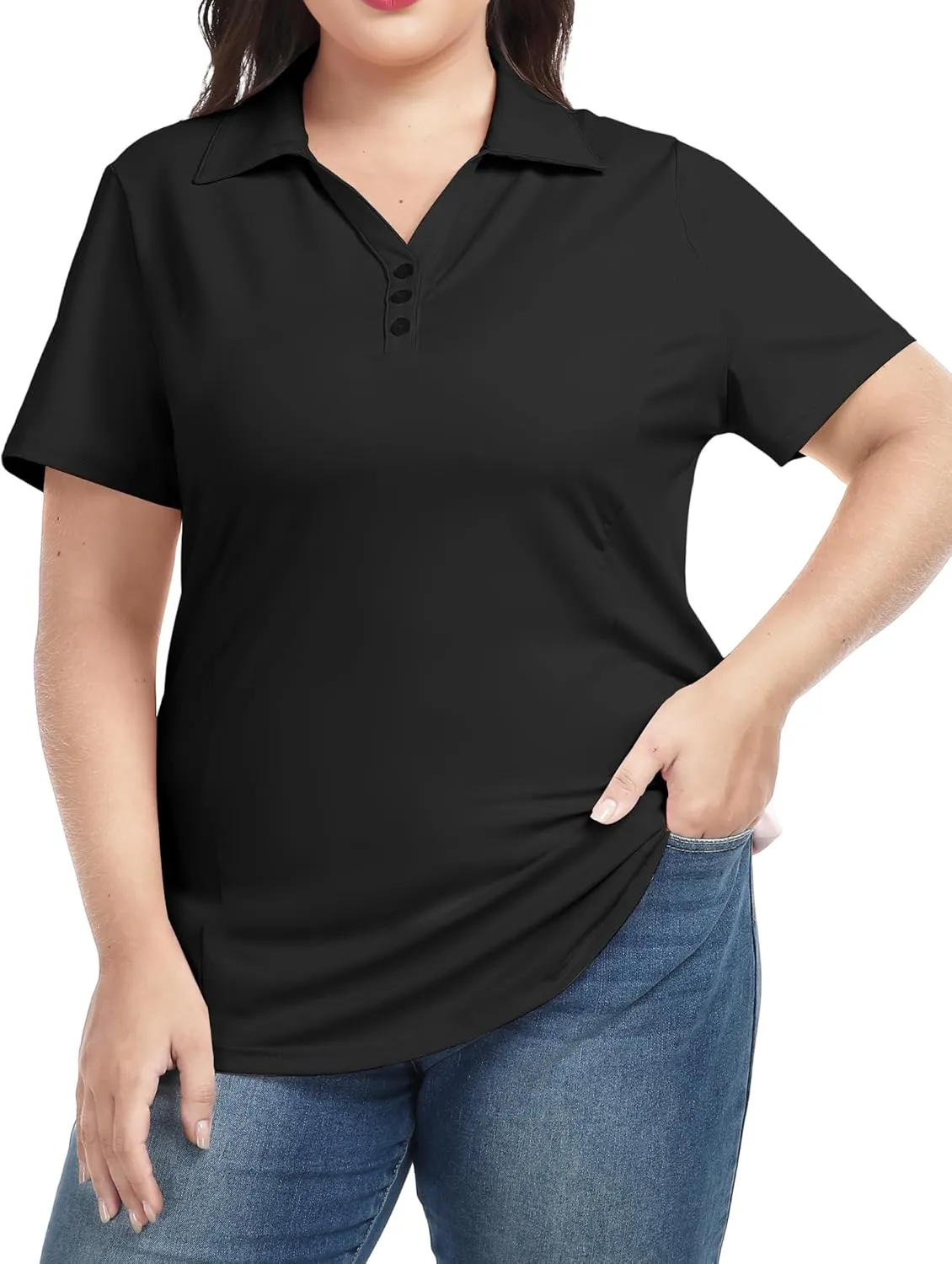 COOTRY Plus Size Golf Polo Shirts for Women Short Sleeve V Neck Tennis Tops Loose Fit T Shirt 3 Buttons