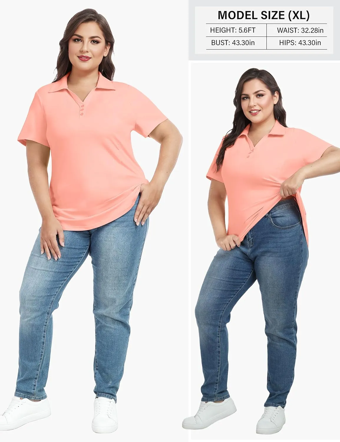 COOTRY Plus Size Golf Polo Shirts for Women Short Sleeve V Neck Tennis Tops Loose Fit T Shirt 3 Buttons