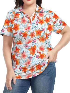 COOTRY Plus Size Golf Polo Shirts for Women Short Sleeve V Neck Tennis Tops Loose Fit T Shirt 3 Buttons