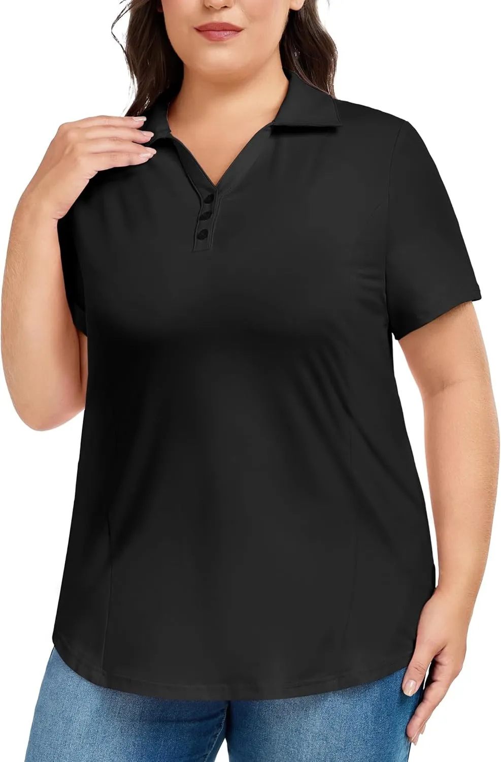 COOTRY Plus Size Golf Polo Shirts for Women Short Sleeve V Neck Tennis Tops Loose Fit T Shirt 3 Buttons