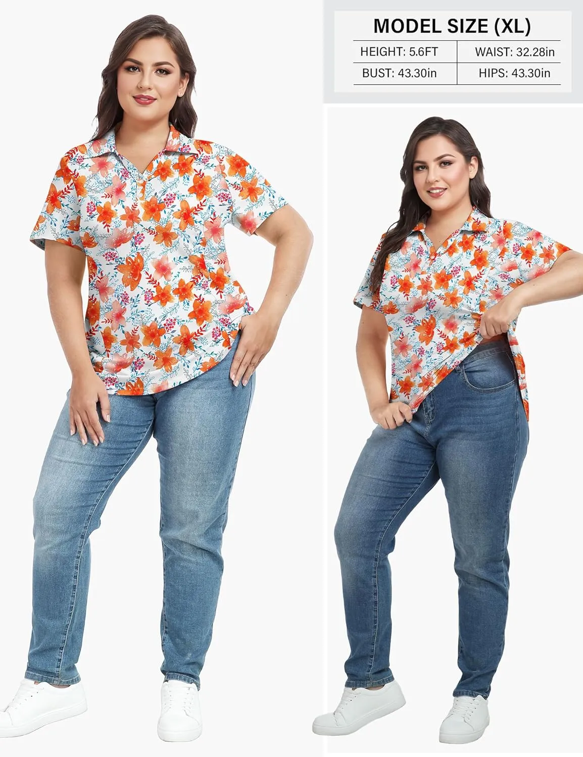 COOTRY Plus Size Golf Polo Shirts for Women Short Sleeve V Neck Tennis Tops Loose Fit T Shirt 3 Buttons
