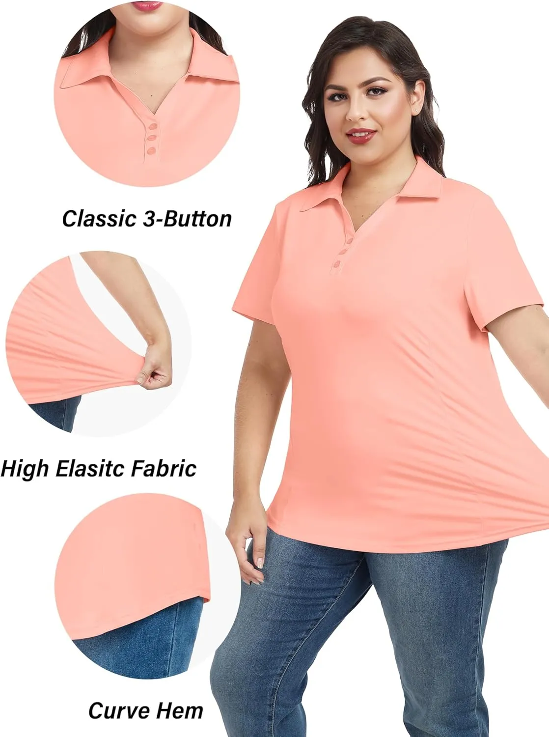 COOTRY Plus Size Golf Polo Shirts for Women Short Sleeve V Neck Tennis Tops Loose Fit T Shirt 3 Buttons