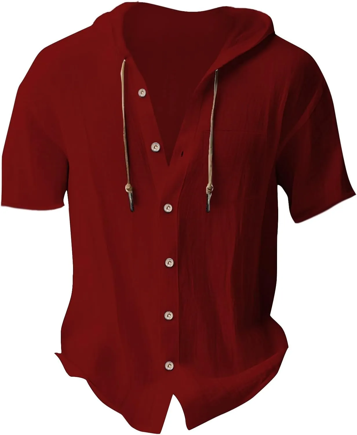 Cotton Linen Hoodie Shirts for Men V Neck Button Down Hooded Pullover Lightweight Summer Casual Hawaiian Beach Yoga Shirts