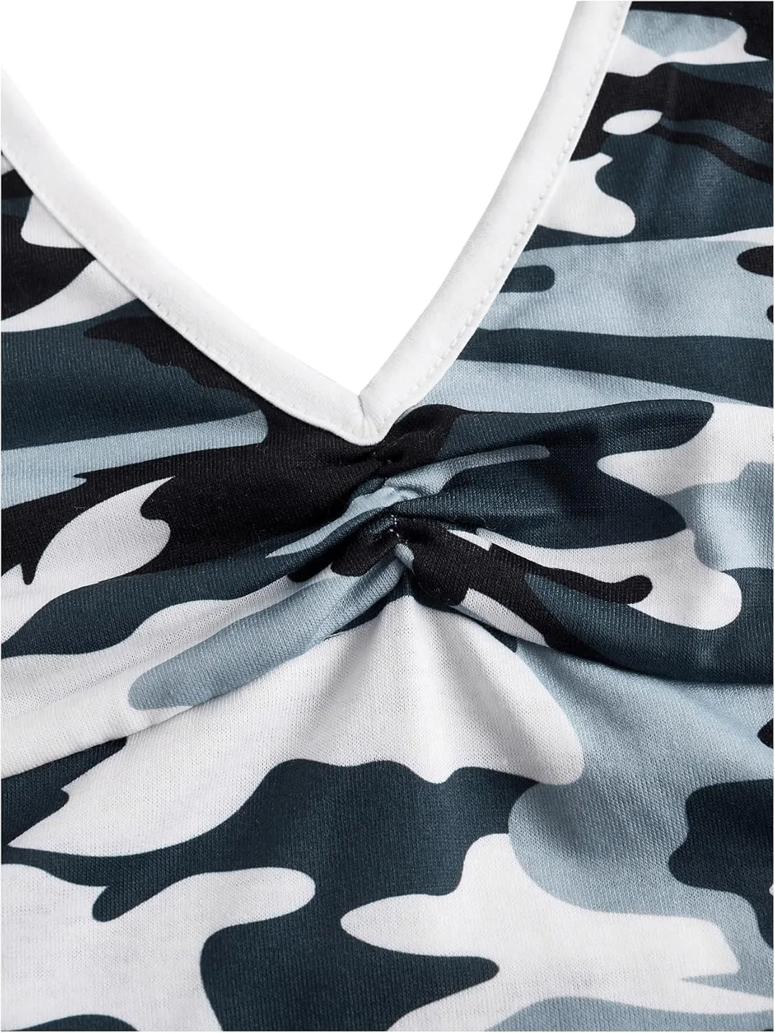 COZYEASE Women's Camo Print V Neck Sleeveless Crop Tops Casual Ruched Backless Halter Tops