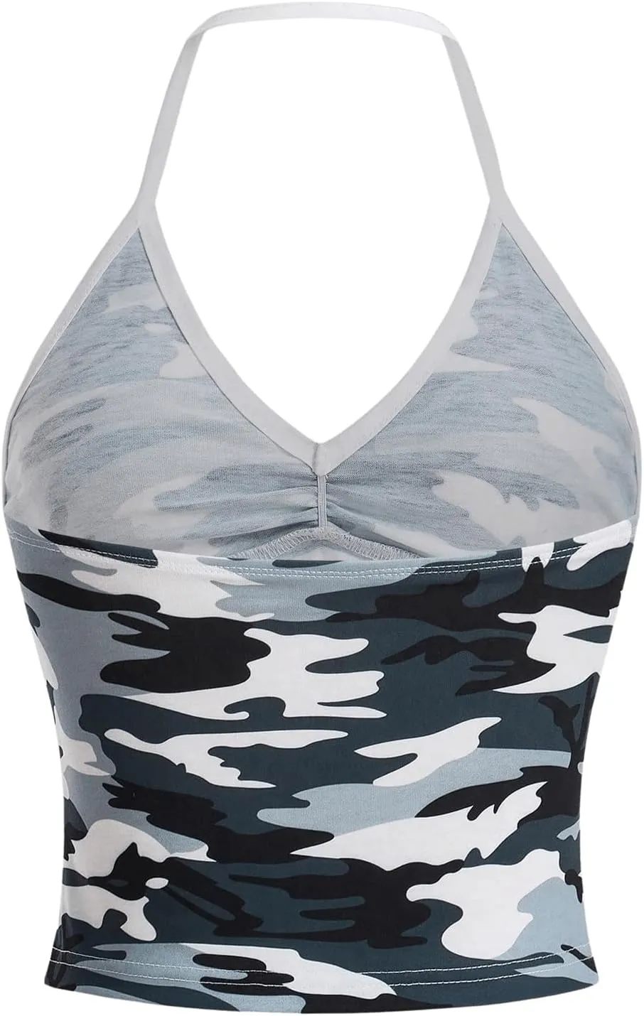 COZYEASE Women's Camo Print V Neck Sleeveless Crop Tops Casual Ruched Backless Halter Tops