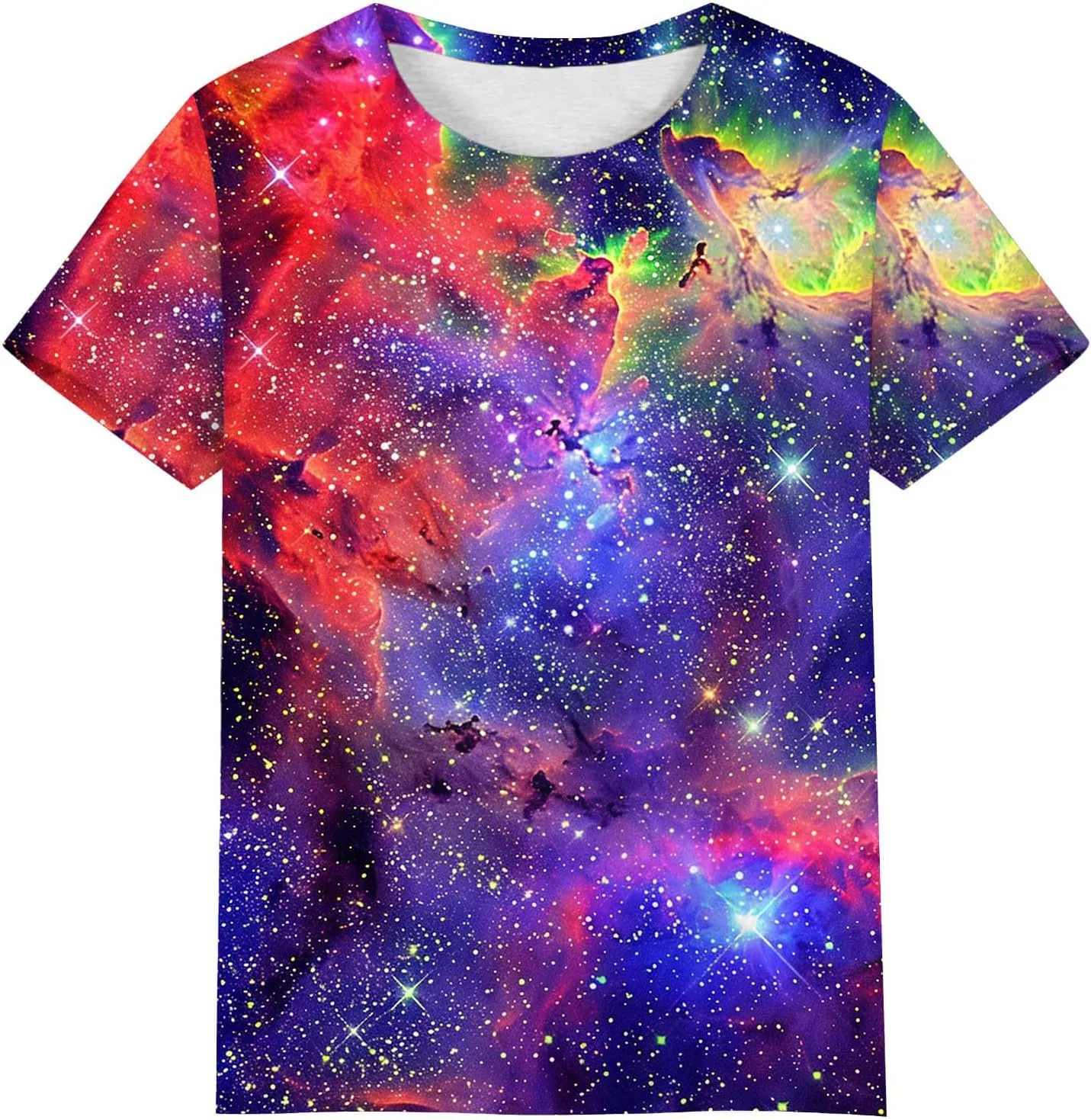 Cute Summer Tops for Women Galaxy Space Print Petite Shirts Casual Short Sleeve Crewneck Graphic Tees Blouses