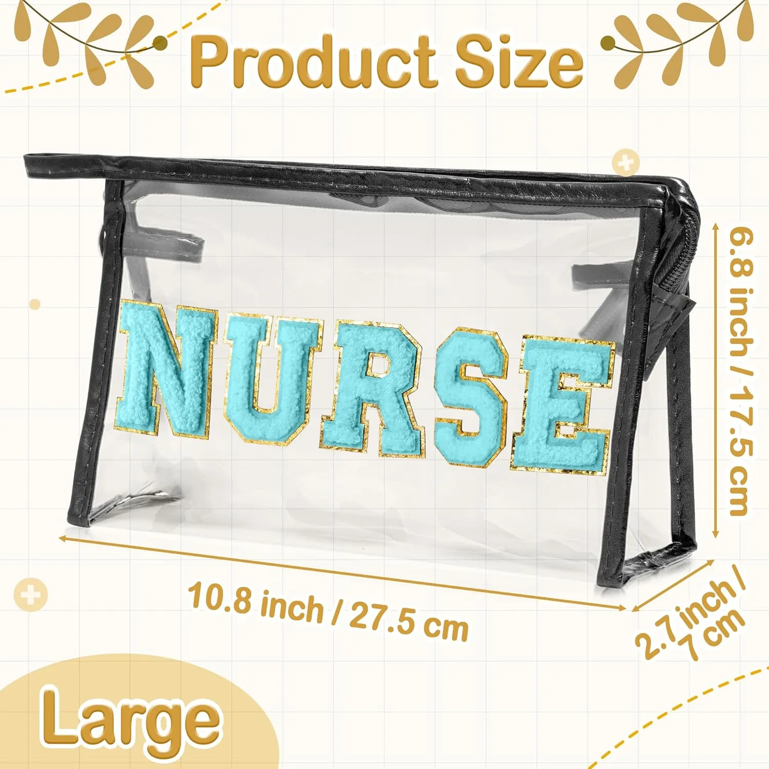 CY2SIDE NURSE Clear Makeup Bag - Blue Letter Patch Cosmetic Bag with Handle for Travel PVC Zipper Clear Travel Pouch for Toiletries Waterproof Portable Organizer Case Gift for Nurse, Black