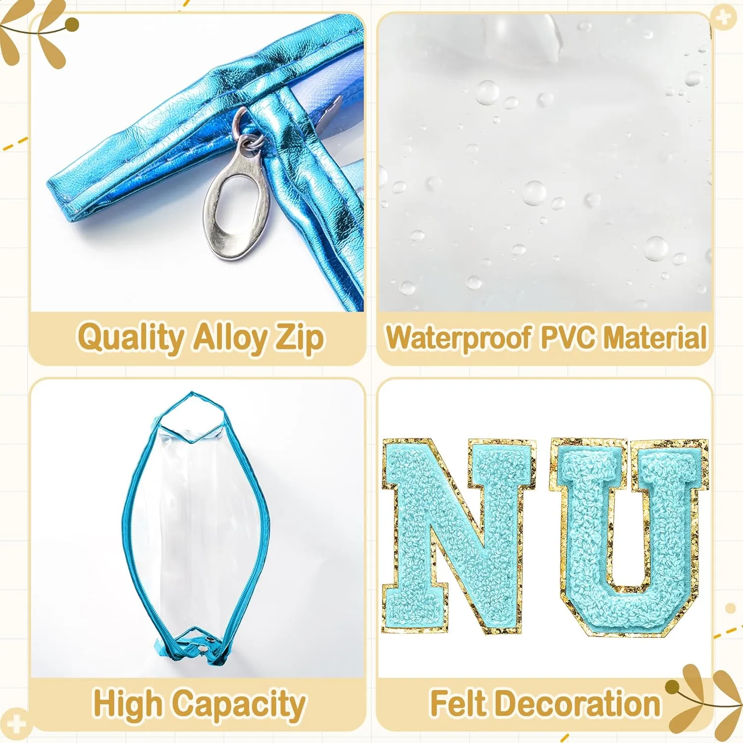 CY2SIDE NURSE Clear Makeup Bag - Blue Letter Patch Cosmetic Bag with Handle for Travel PVC Zipper Clear Travel Pouch for Toiletries Waterproof Portable Organizer Case Gift for Nurse, Blue