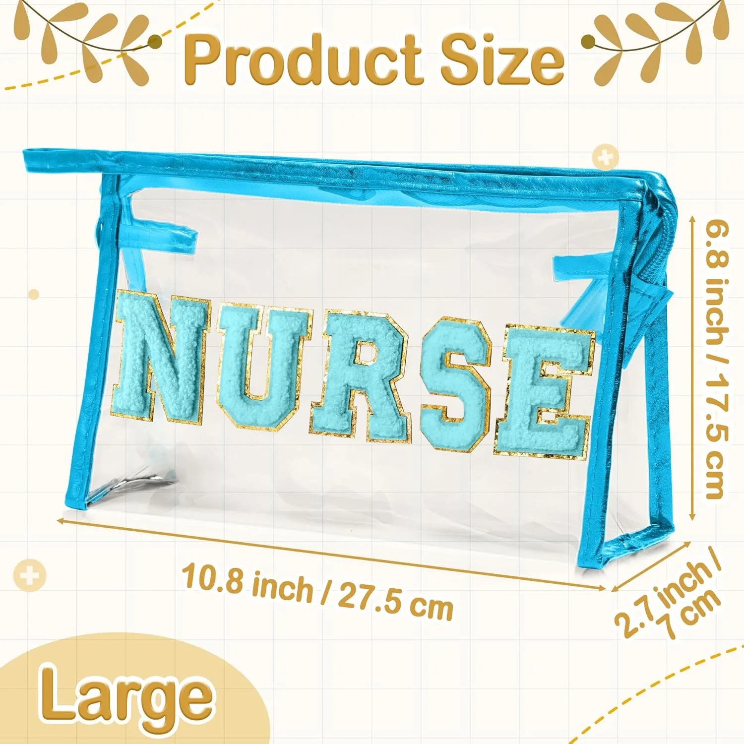 CY2SIDE NURSE Clear Makeup Bag - Blue Letter Patch Cosmetic Bag with Handle for Travel PVC Zipper Clear Travel Pouch for Toiletries Waterproof Portable Organizer Case Gift for Nurse, Blue