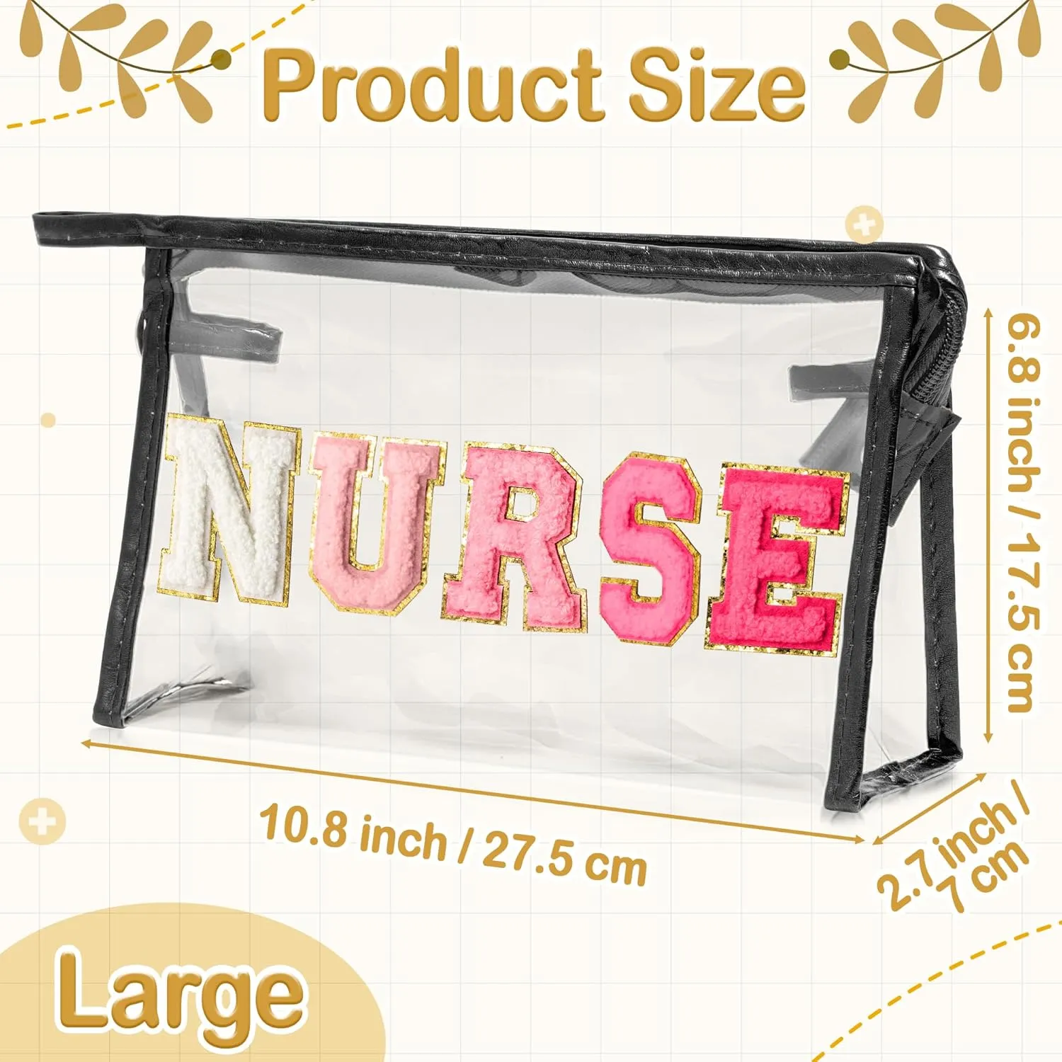 CY2SIDE NURSE Clear Makeup Bag - Gradient Pink NURSE Letter Patch Cosmetic Bag with Handle for Travel