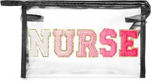 CY2SIDE NURSE Clear Makeup Bag - Gradient Pink NURSE Letter Patch Cosmetic Bag with Handle for Travel
