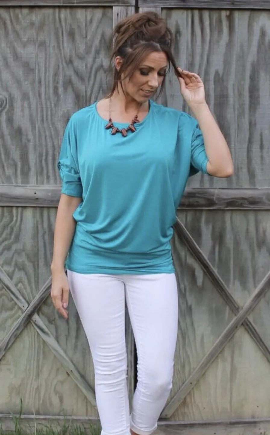 Dallas Dolman-Turquoise-3/4 sleeve