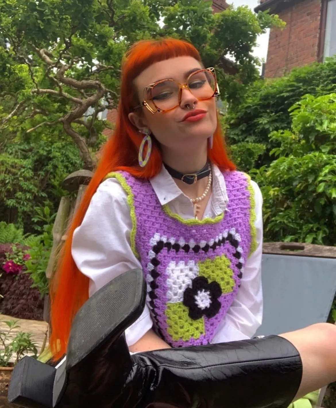 Daphne Granny Square Crochet Vest - Purple and Green