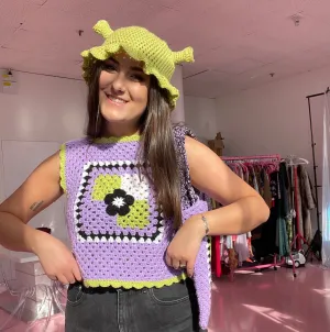 Daphne Granny Square Crochet Vest - Purple and Green