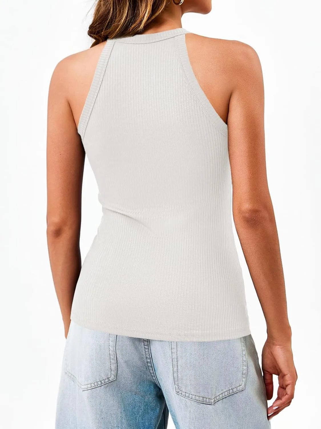 Dellytop Summer Womens Tank Tops - Casual Sleeveless Basic Cami Top Shirt Slim Knit Ribbed Racerback Workout Blouses