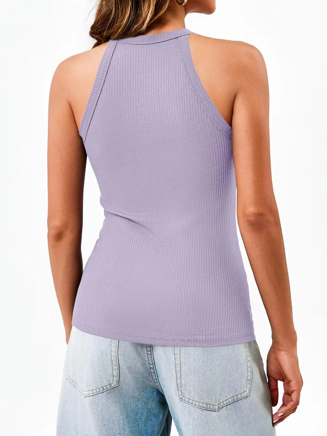 Dellytop Summer Womens Tank Tops - Casual Sleeveless Basic Cami Top Shirt Slim Knit Ribbed Racerback Workout Blouses
