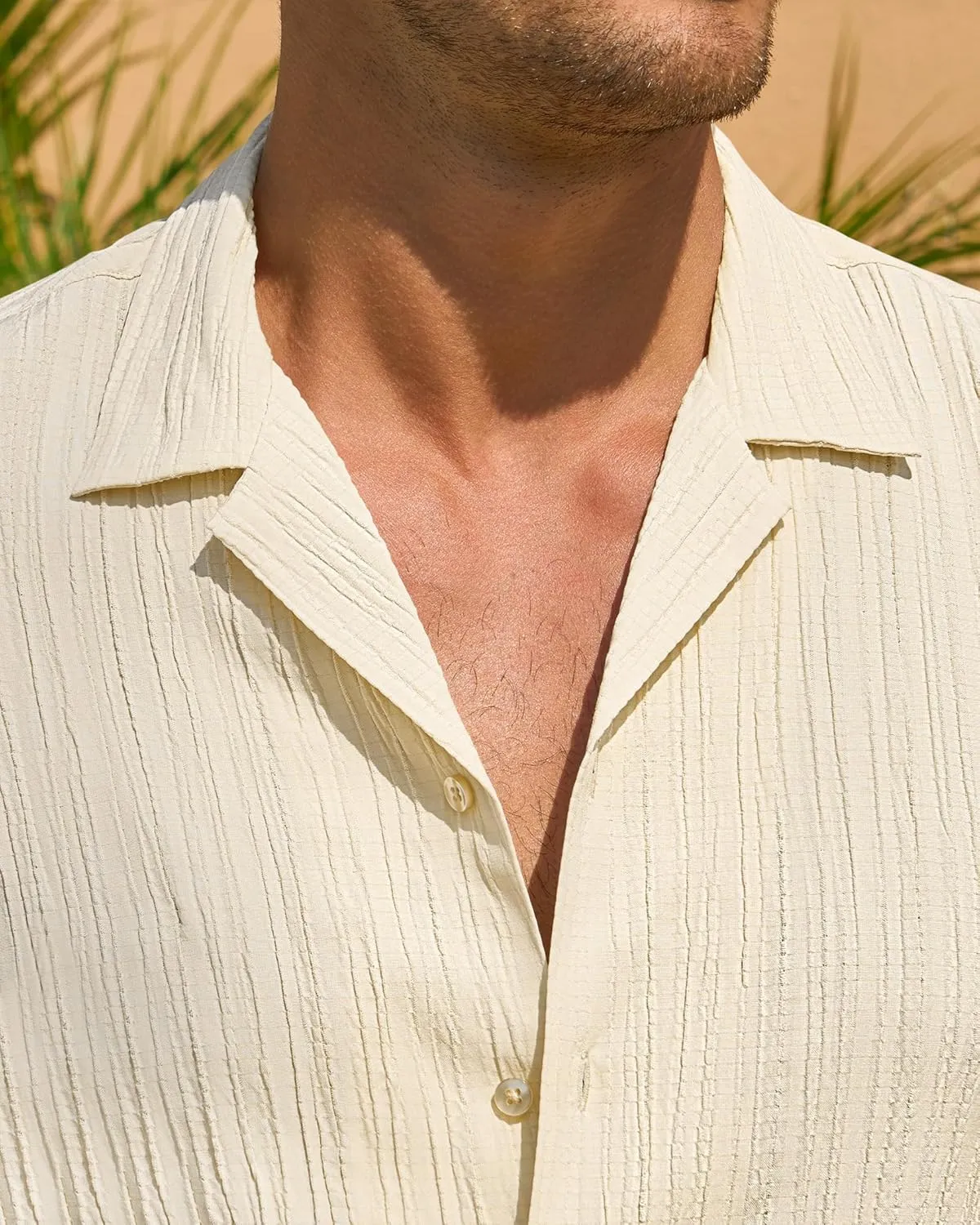 DEMEANOR Mens Short Sleeve Button Down Shirts Textured Linen Shirts for Men Casual Button Up Summer Beach Shirt Vacation